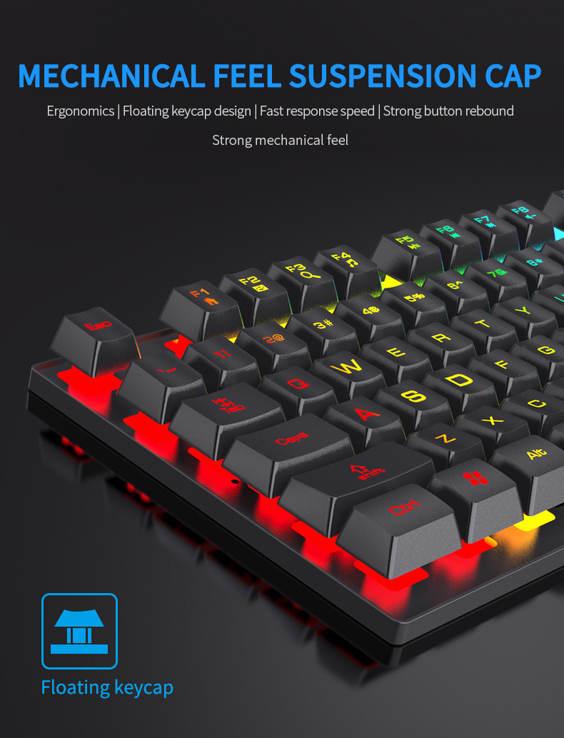 Keyboard Mouse Bundle Gaming - Teclado mecánico retroiluminado de 104 teclas,