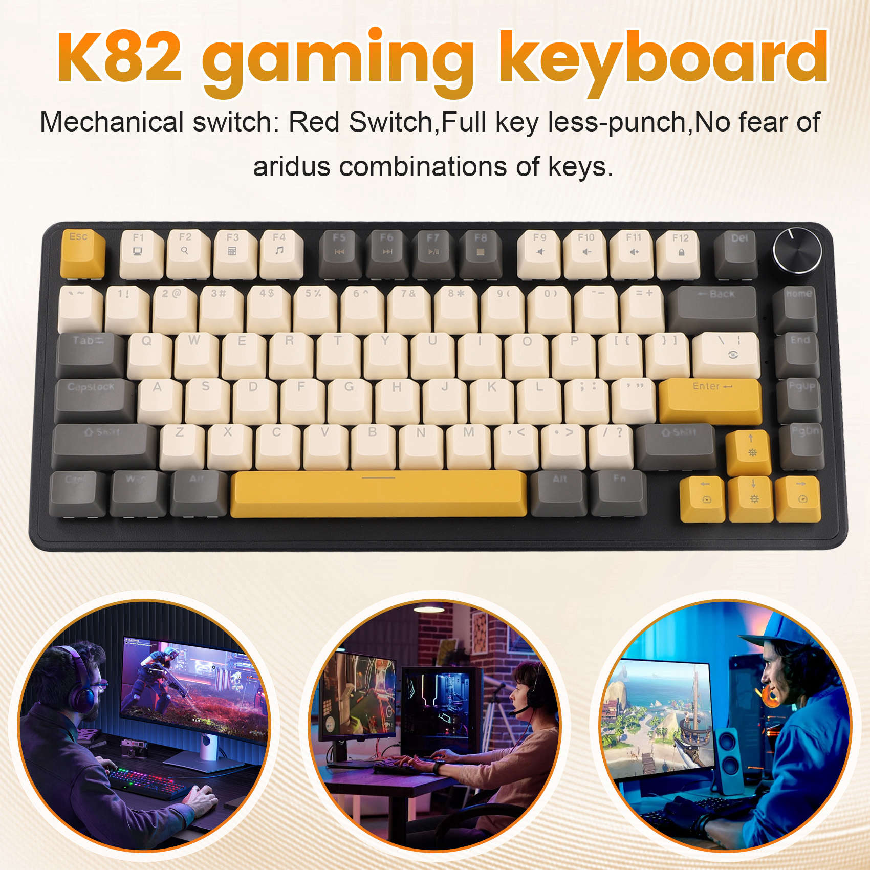 Gaming Keyboard Blue Switches - Teclado para Juegos K82 con Perilla