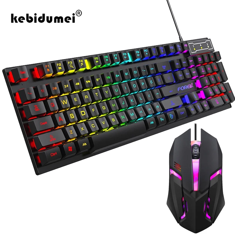 Keyboard Mouse Bundle Gaming - Teclado mecánico retroiluminado de 104 teclas,